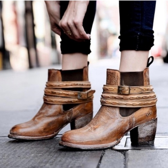 Bed Stu Lorn Chelsea Harness Ankle Heel Boots Leather Tan Rustic - Picture 1 of 11